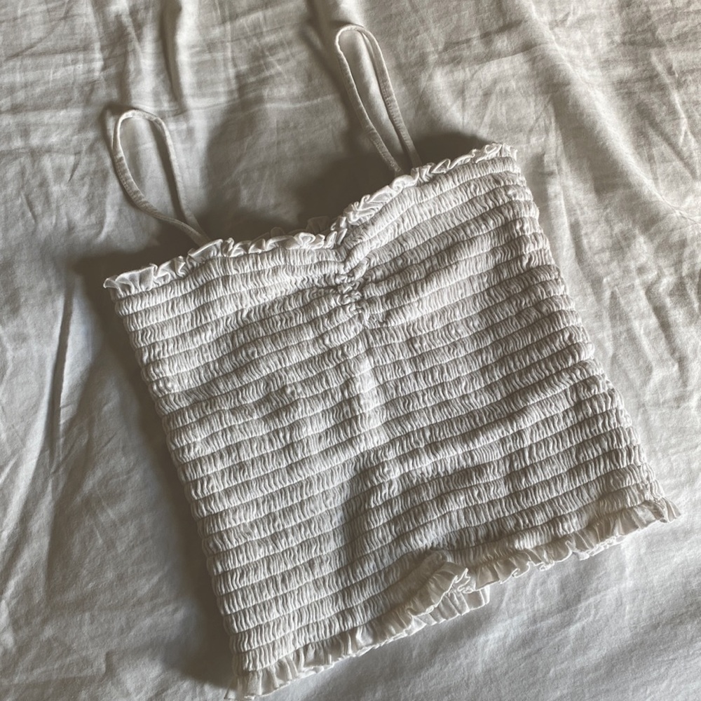 Brandy Melville White Shirred tank top